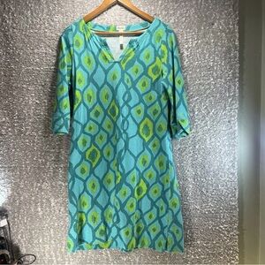 Hatley 3/4 Sleeve Green Shift Cotton Dress Large‎ Preppy Colorful Vacation